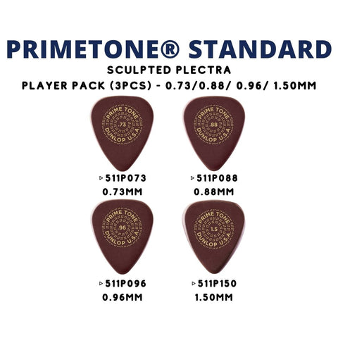 Jim Dunlop 511P Primetone Standard Sculpted Plectra Guitar Picks, pack of 3