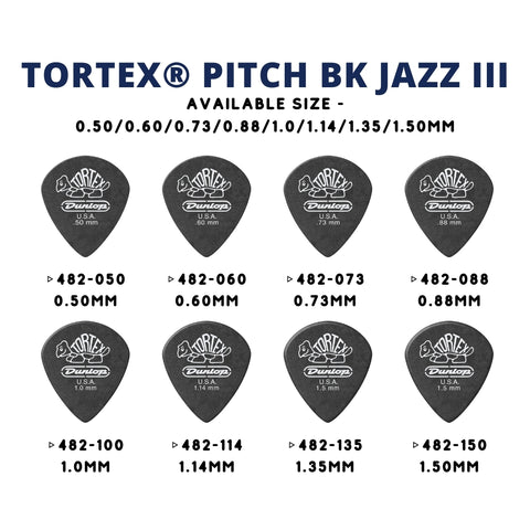 Jim Dunlop 482R Tortex Pitch Black Jazz III Guitar Pick, 1pc