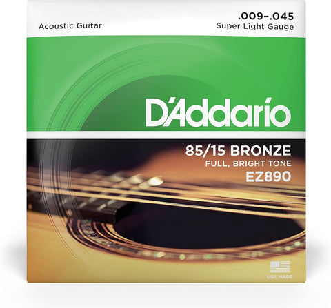 D'Addario EZ890 85/15 Bronze Acoustic Strings, Super Light, 9-45