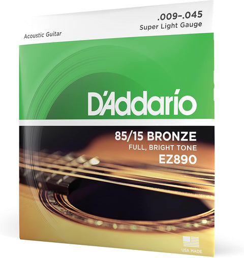 D'Addario EZ890 85/15 Bronze Acoustic Strings, Super Light, 9-45