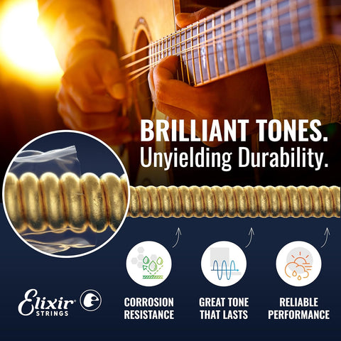 Elixir Strings 11027 Nanoweb 80/20 Bronze Acoustic Guitar Strings, Custom Light, 11-52 Gauge