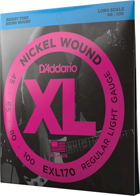 D'Addario EXL170 Nickel Wound Bass Strings, Light, 45-100, Long Scale