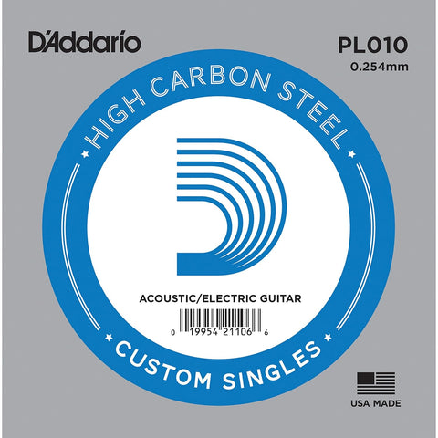 D'Addario PL010-5 Plain Steel Guitar Single String, 5pcs