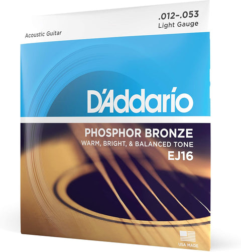 D'Addario EJ16 Phosphor Bronze Acoustic Guitar Strings, Light, 12-53