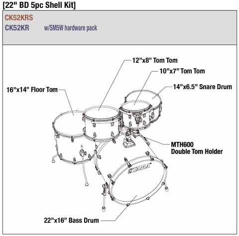 Tama CK52KRS-NET Superstar Classic 5-Drum Set with SM5W Hardware - 22" Kick - Natural Ebony Tiger Wrap