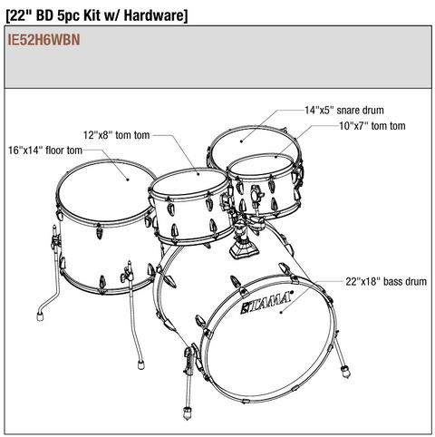 Tama IE52H6WBN-BOB Imperialstar 5-piece Drum Set Black Nickel Shell with Hardware Kit - 22" Kick - Blacked Out Black