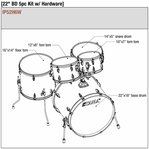 Tama IP52H6W-CTW Imperialstar 5-piece Drum Set with Hardware Kit - 22" Kick - Coffee Teak Wrap