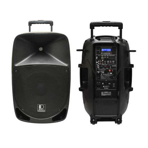 Denn SE-999US (HC) 15" AC/DC Portable PA System with 1 UHF Wireless Handheld and 1 Transmitter Mic